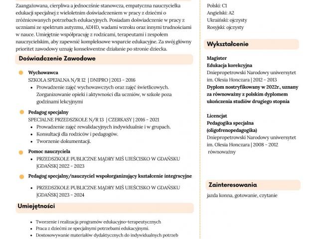 Nauczyciel współorganizujący/Pedagog specjalny
